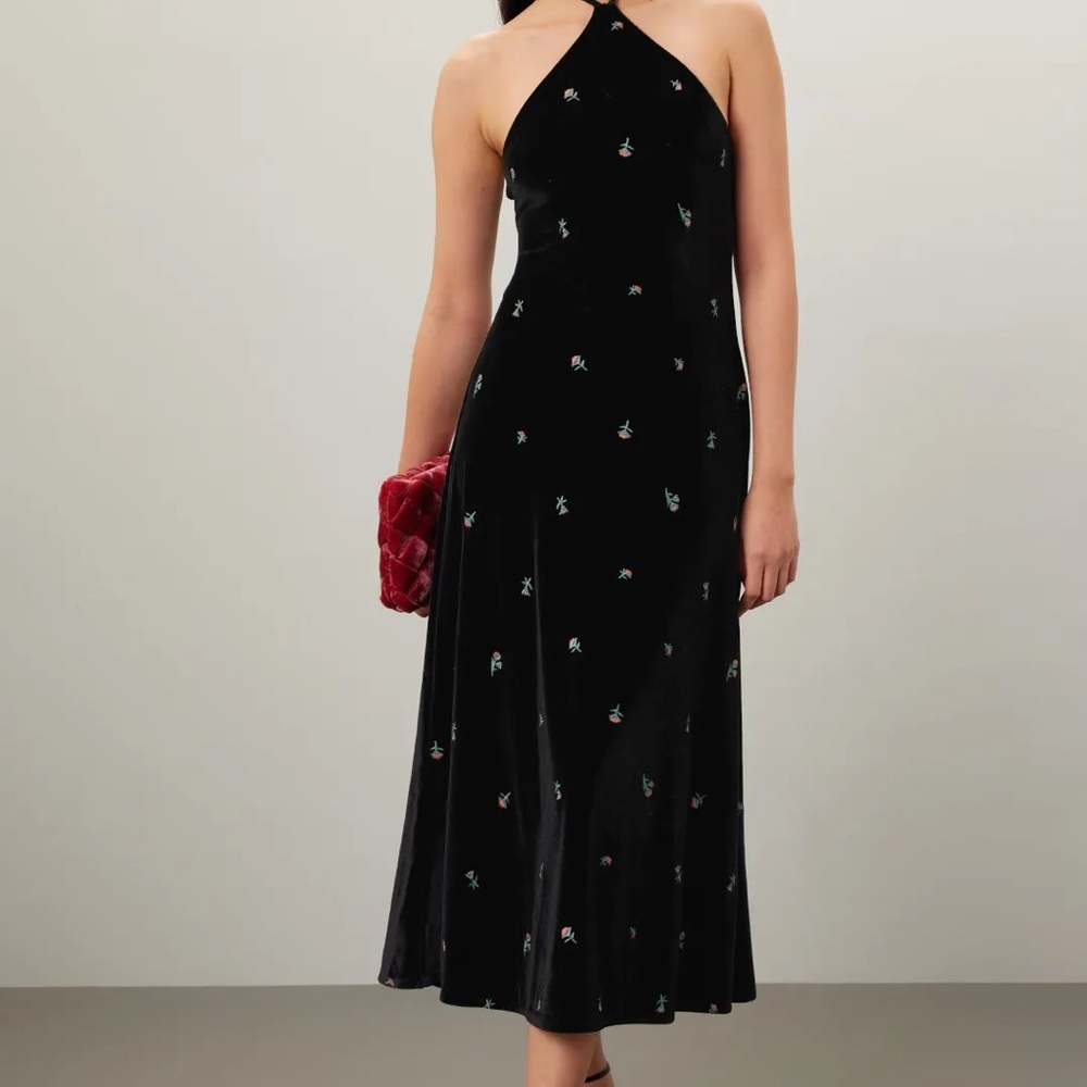 WeWoreWhat Black Maxi Slip Dress with Floral Embroidery